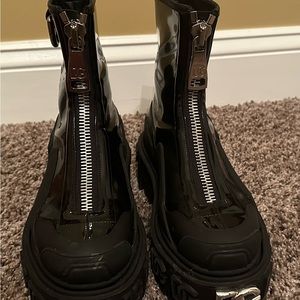 DOLCE & GABBANA DG Logo Trekking Biker Plateau Boots Shoes Black Silver